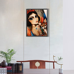 Snow White And Fawn 30*40CM(Canvas) Full Round Drill Diamond Painting