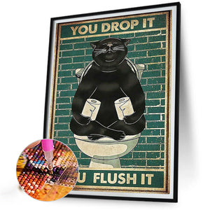 Retro Cat Poster 30*40CM(Canvas) Full Round Drill Diamond Painting