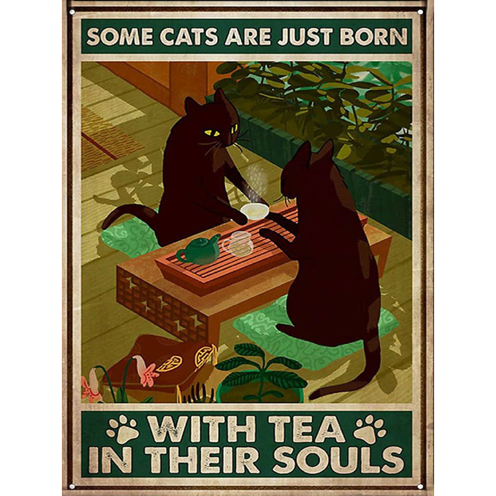 Retro Cat Poster 30*40CM(Canvas) Full Round Drill Diamond Painting
