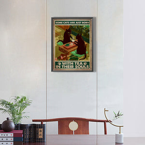 Retro Cat Poster 30*40CM(Canvas) Full Round Drill Diamond Painting