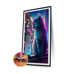 Cat In Window 30*50CM(Canvas) Full Round Drill Diamond Painting