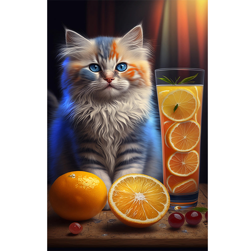 Cat And Orange 30*50CM(Canvas) Full Round Drill Diamond Painting