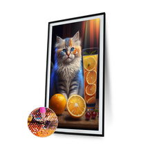 Load image into Gallery viewer, Cat And Orange 30*50CM(Canvas) Full Round Drill Diamond Painting
