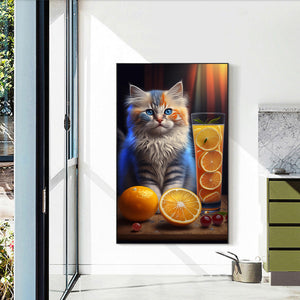 Cat And Orange 30*50CM(Canvas) Full Round Drill Diamond Painting