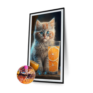Cat And Orange 30*50CM(Canvas) Full Round Drill Diamond Painting