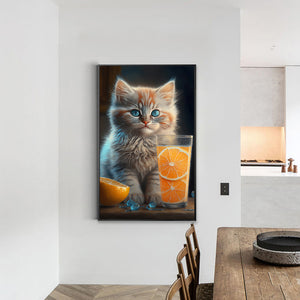 Cat And Orange 30*50CM(Canvas) Full Round Drill Diamond Painting