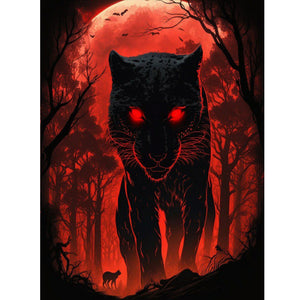 Leopard Approaching Prey Under A Blood Moon 30*40CM(Canvas) Full Round Drill Diamond Painting