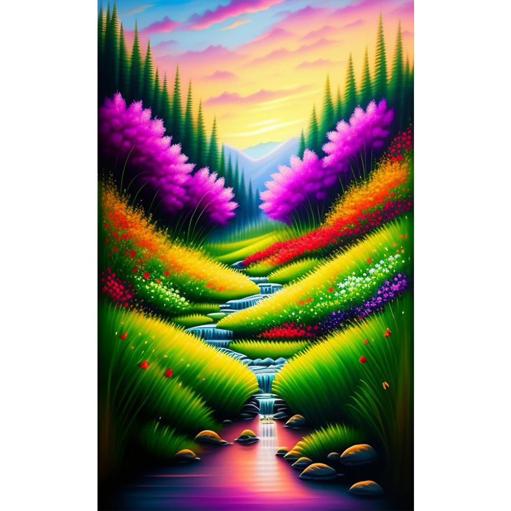 Colorful Lake And Mountain 30*50CM(Canvas) Full Round Drill Diamond Painting