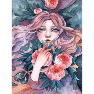 Huancan - Flowers And Girl - 50*65CM 9CT 4 Stamped Cross Stitch