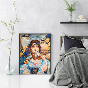 Huancan - Flowers And Girl - 50*65CM 9CT 4 Stamped Cross Stitch