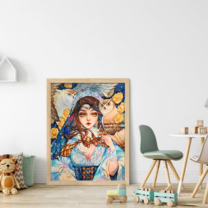 Huancan - Flowers And Girl - 50*65CM 9CT 4 Stamped Cross Stitch
