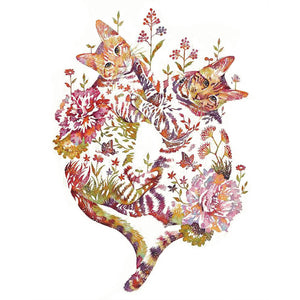 Huancan - Flower And Animal - Playful Cat - 50*60CM 9CT 4 Stamped Cross Stitch