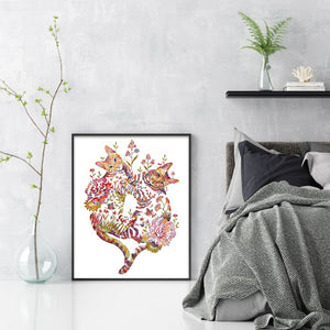 Huancan - Flower And Animal - Playful Cat - 50*60CM 9CT 4 Stamped Cross Stitch