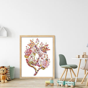 Huancan - Flower And Animal - Playful Cat - 50*60CM 9CT 4 Stamped Cross Stitch