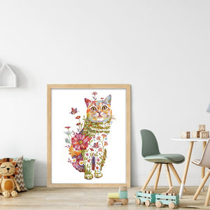 Huancan - Flower And Animal - Cat - 50*60CM 9CT 4 Stamped Cross Stitch