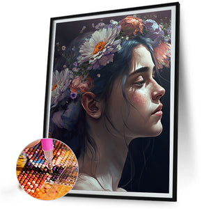Woman And Flowers 30*40CM(Canvas) Full Round Drill Diamond Painting
