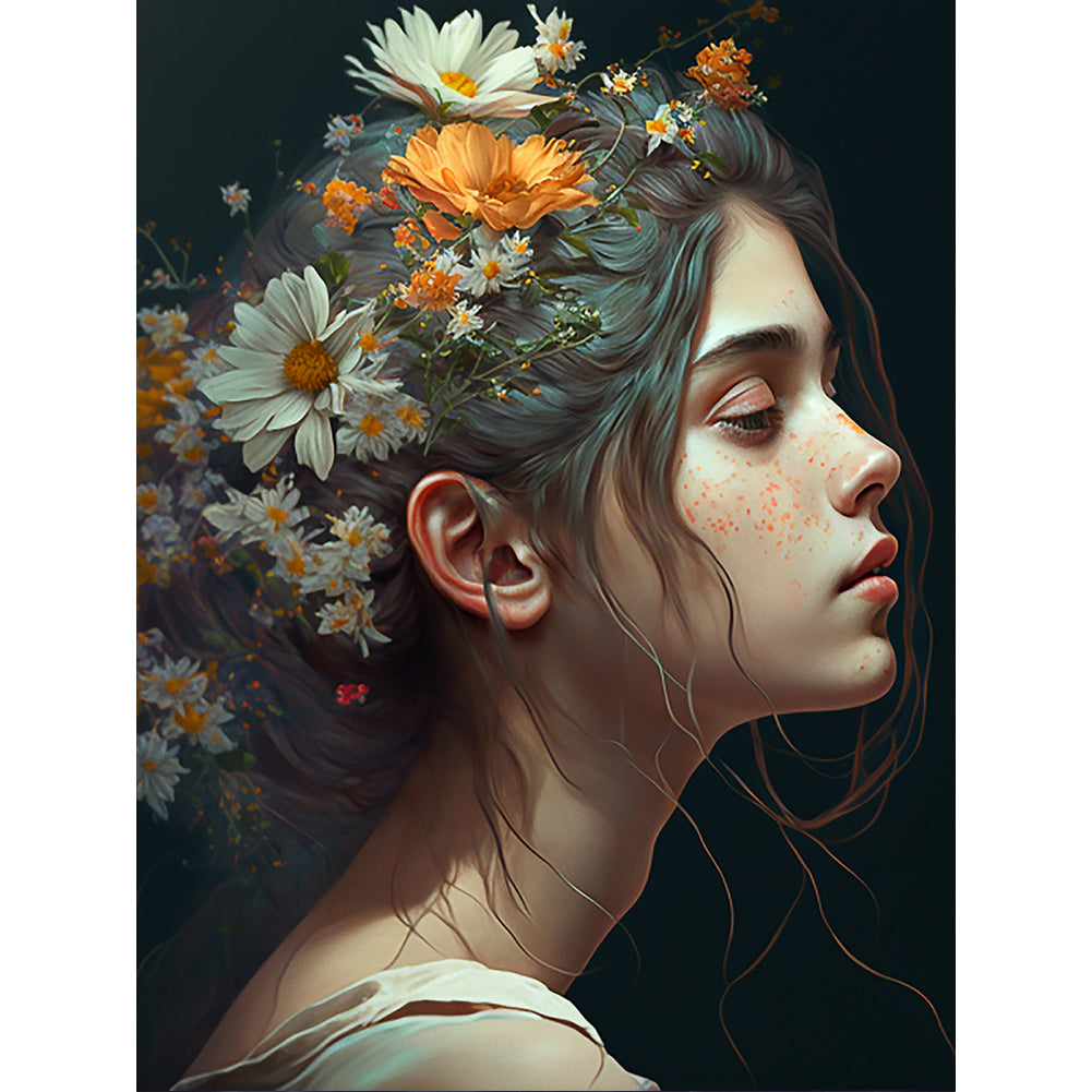 Woman And Flowers 30*40CM(Canvas) Full Round Drill Diamond Painting