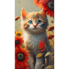 Load image into Gallery viewer, Cat Sitting Among Flowers 40*70CM(Canvas) Full Round Drill Diamond Painting
