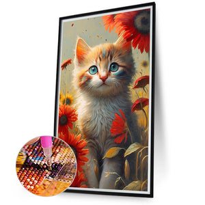 Cat Sitting Among Flowers 40*70CM(Canvas) Full Round Drill Diamond Painting