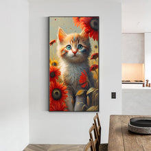 Load image into Gallery viewer, Cat Sitting Among Flowers 40*70CM(Canvas) Full Round Drill Diamond Painting
