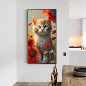 Cat Sitting Among Flowers 40*70CM(Canvas) Full Round Drill Diamond Painting