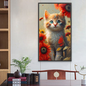 Cat Sitting Among Flowers 40*70CM(Canvas) Full Round Drill Diamond Painting
