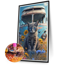 Load image into Gallery viewer, Cat Sitting In Front Of An Abandoned Bus 40*70CM(Canvas) Full Round Drill Diamond Painting
