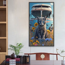 Load image into Gallery viewer, Cat Sitting In Front Of An Abandoned Bus 40*70CM(Canvas) Full Round Drill Diamond Painting
