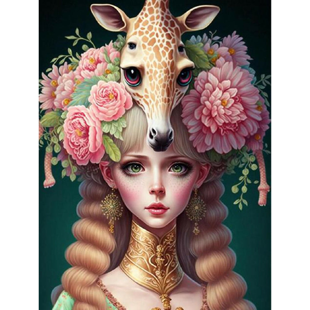 Giraffe Girl 30*40CM(Canvas) Full Round Drill Diamond Painting