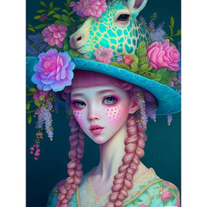 Giraffe Girl 30*40CM(Canvas) Full Round Drill Diamond Painting