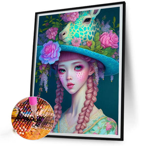 Giraffe Girl 30*40CM(Canvas) Full Round Drill Diamond Painting