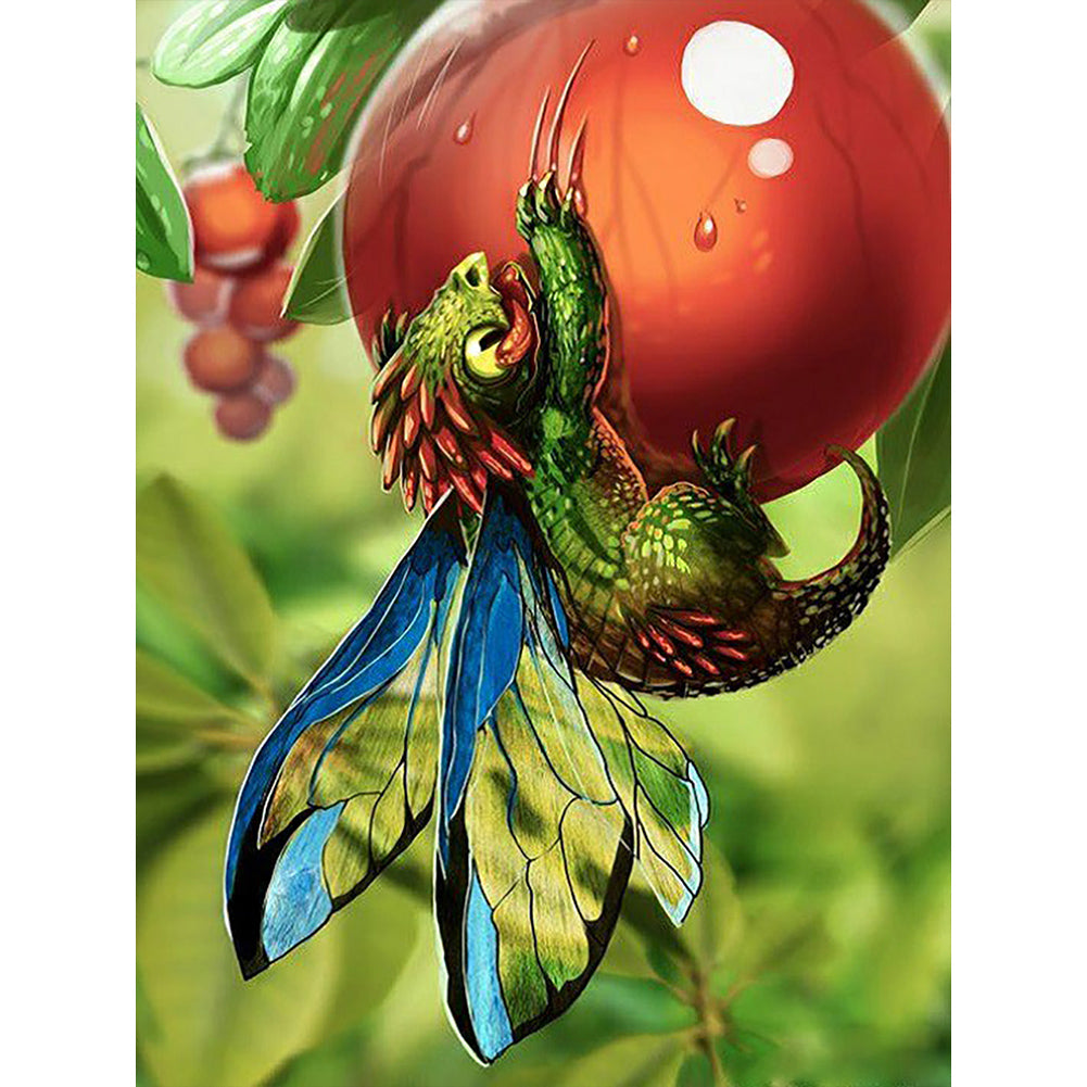 Flying Dragon Perched On Fruit 30*40CM(Canvas) Full Round Drill Diamond Painting
