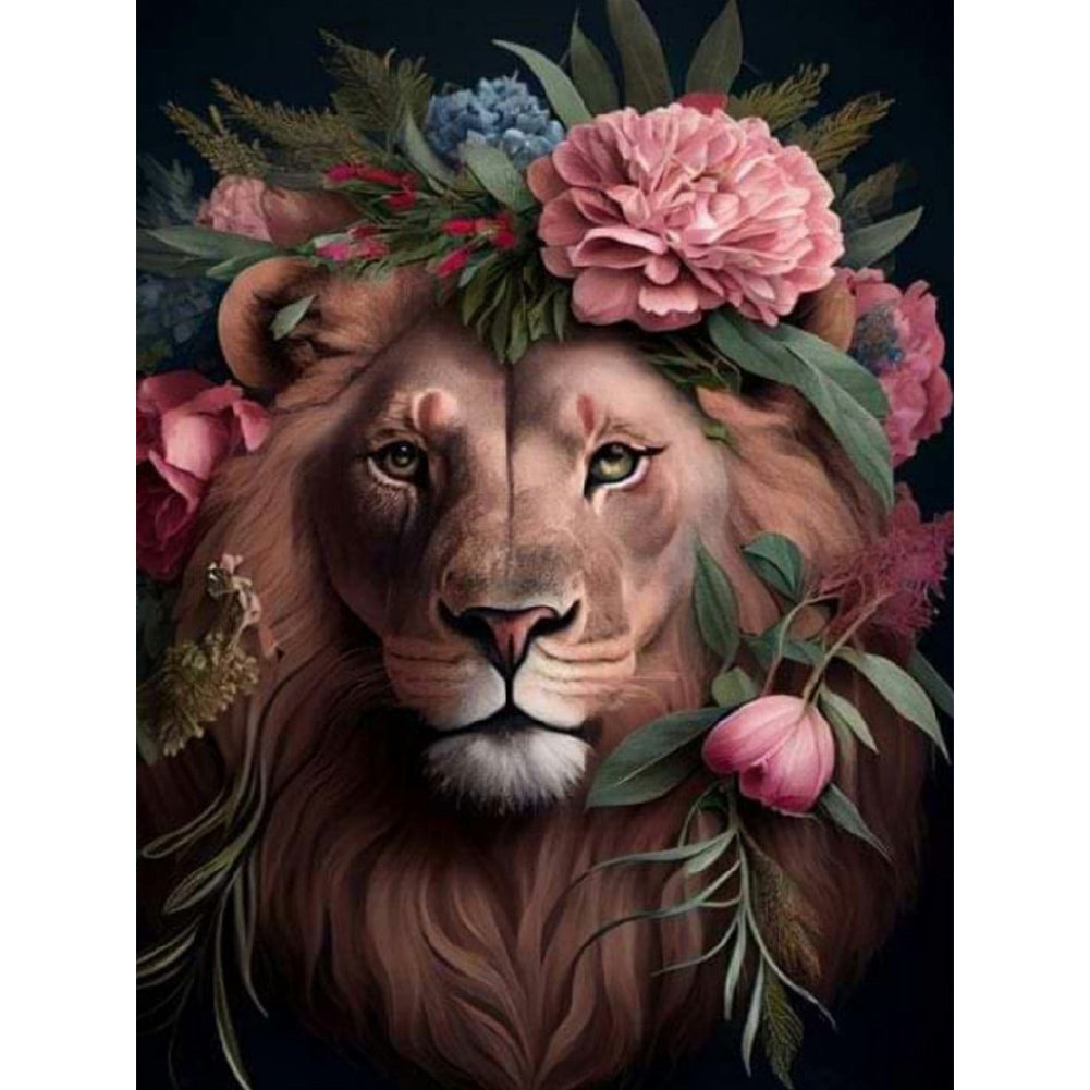 Flowers And Lions 30*40CM(Canvas) Full Round Drill Diamond Painting