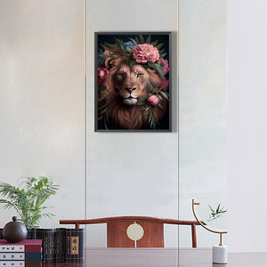 Flowers And Lions 30*40CM(Canvas) Full Round Drill Diamond Painting