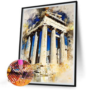 Watercolor-Style Historical Sites 30*40CM(Canvas) Full Round Drill Diamond Painting