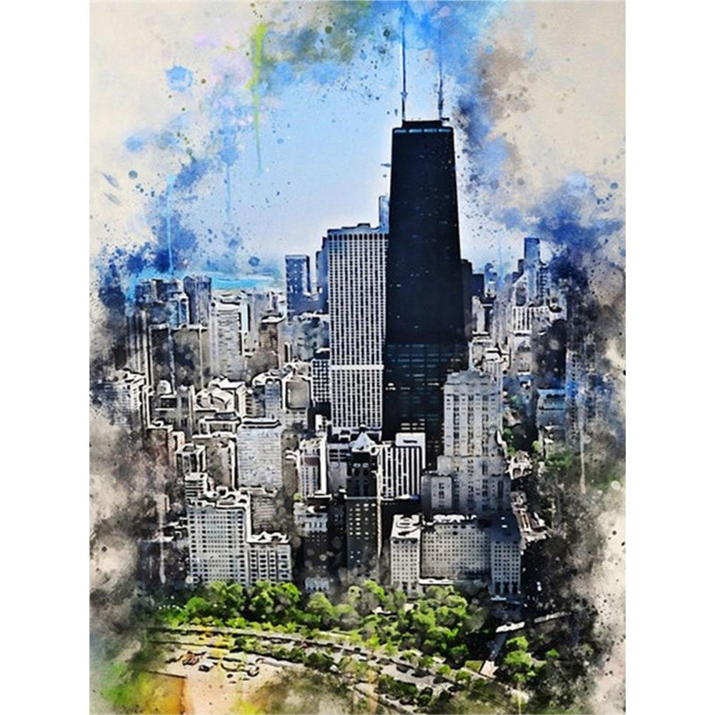 Watercolor-Style Historical Sites 30*40CM(Canvas) Full Round Drill Diamond Painting