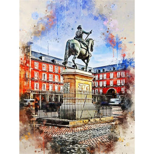 Watercolor-Style Historical Sites 30*40CM(Canvas) Full Round Drill Diamond Painting