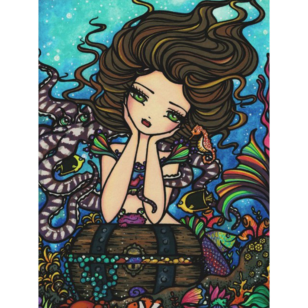 Girl Resting Chin In Underwater World 30*40CM(Canvas) Full Round Drill Diamond Painting