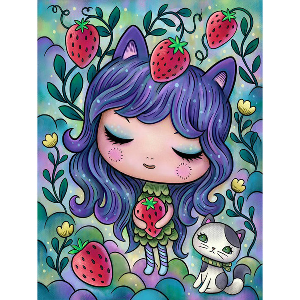 Curly-Haired Cartoon Girl 30*40CM(Canvas) Full Round Drill Diamond Painting