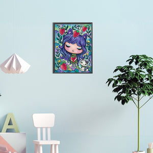 Curly-Haired Cartoon Girl 30*40CM(Canvas) Full Round Drill Diamond Painting