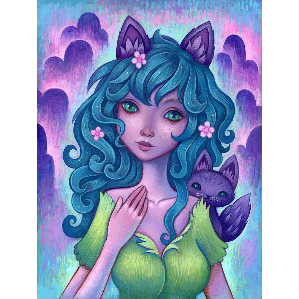 Curly-Haired Cartoon Girl 30*40CM(Canvas) Full Round Drill Diamond Painting