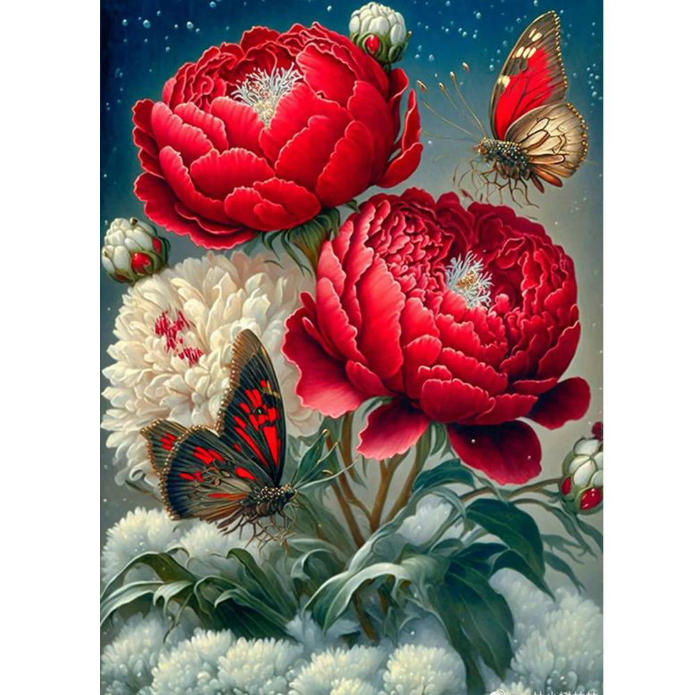 Butterflies, Flowers, And Peonies 30*40CM(Canvas) Full Round Drill Diamond Painting