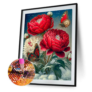 Butterflies, Flowers, And Peonies 30*40CM(Canvas) Full Round Drill Diamond Painting