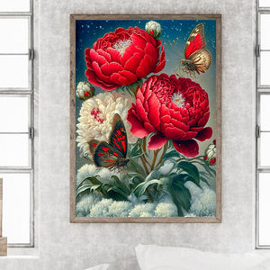 Butterflies, Flowers, And Peonies 30*40CM(Canvas) Full Round Drill Diamond Painting