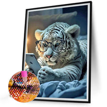 Load image into Gallery viewer, White Tiger Lying In Bed Playing With Phone 30*40CM(Canvas) Full Round Drill Diamond Painting
