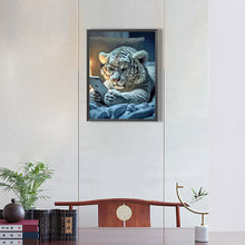 Load image into Gallery viewer, White Tiger Lying In Bed Playing With Phone 30*40CM(Canvas) Full Round Drill Diamond Painting
