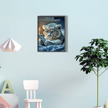 Load image into Gallery viewer, White Tiger Lying In Bed Playing With Phone 30*40CM(Canvas) Full Round Drill Diamond Painting
