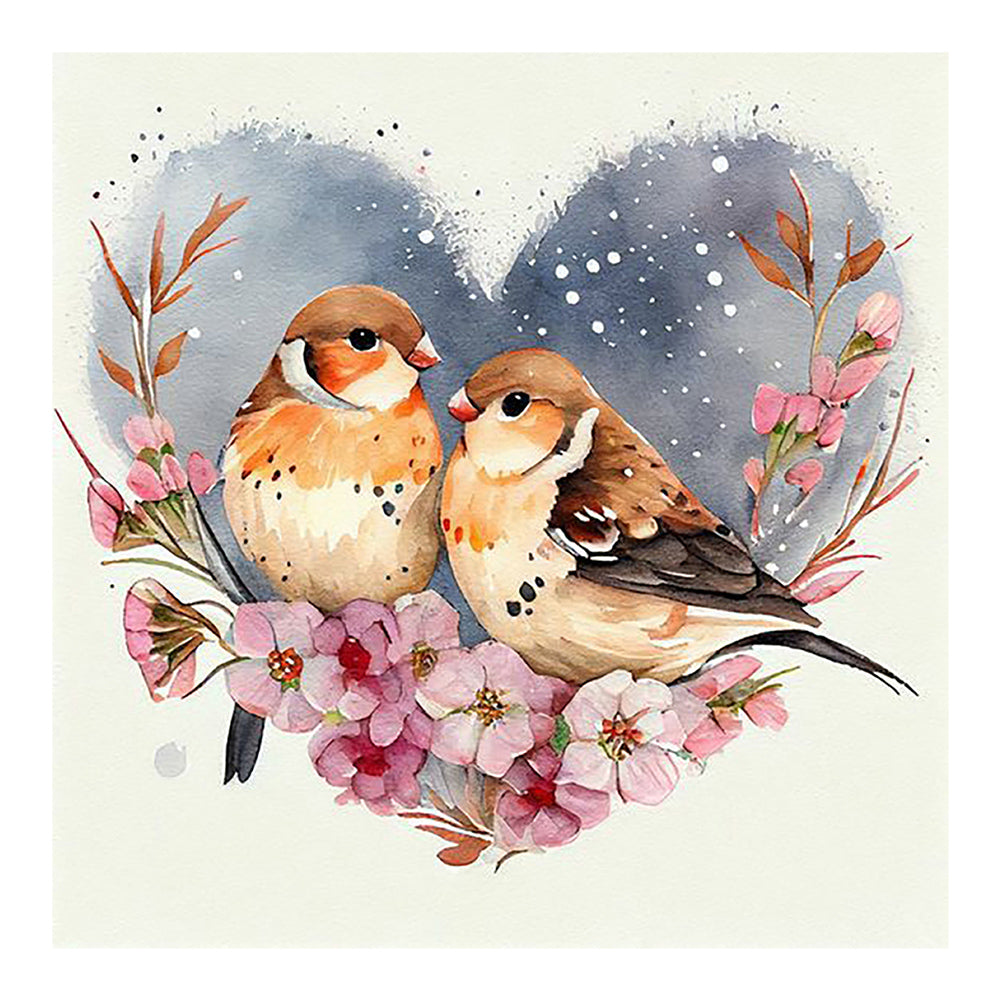 Two Sparrows In A Heart 30*30CM(Canvas) Full Round Drill Diamond Painting