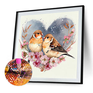 Two Sparrows In A Heart 30*30CM(Canvas) Full Round Drill Diamond Painting