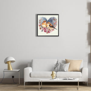 Two Sparrows In A Heart 30*30CM(Canvas) Full Round Drill Diamond Painting